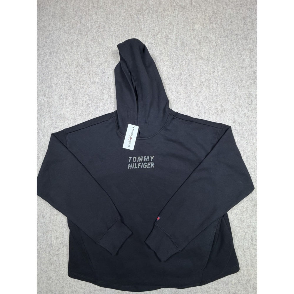 Tommy Hilfiger Sport Womens‎ Black Hoodie Small Studs Logo Across Front Medium